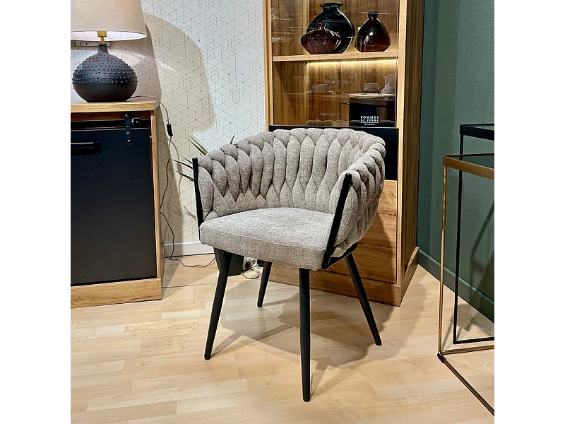 Lot 2 chaises tissu maille tressé taupe et pieds métal – BOWI 2