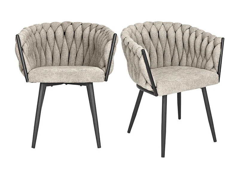 Lot 2 chaises tissu maille tressé taupe et pieds métal – BOWI 2