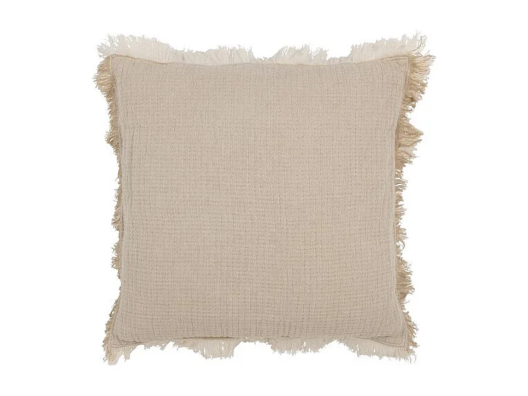 Cojín con flecos de muselina de algodón beige oscuro 45x45x12 cm