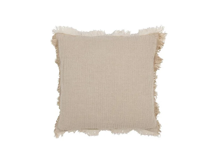 Cojín con flecos de muselina de algodón beige oscuro 45x45x12 cm