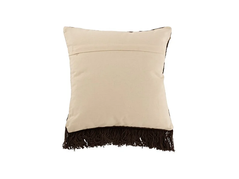 Cojín cuadrado con borde de flecos en algodón marrón de 45x45cm