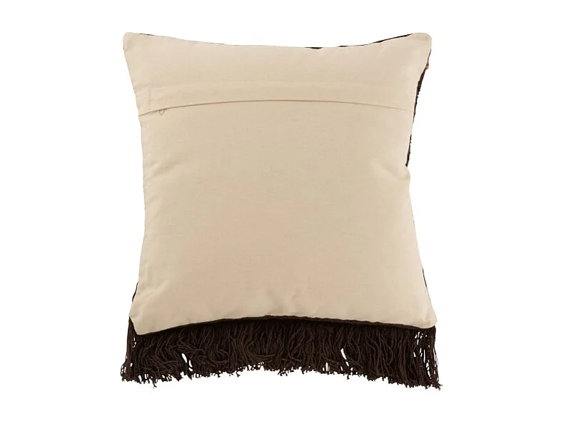 Cojín cuadrado con borde de flecos en algodón marrón de 45x45cm