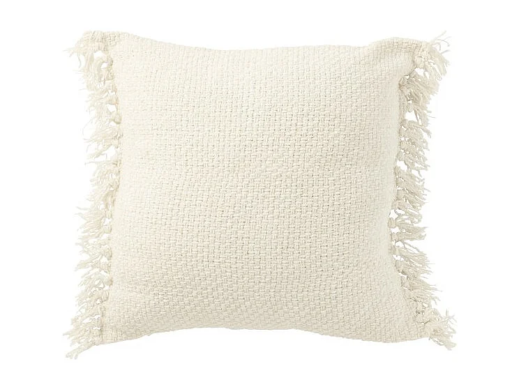 Cojín cuadrado con flecos de algodón blanco 45x45x12 cm