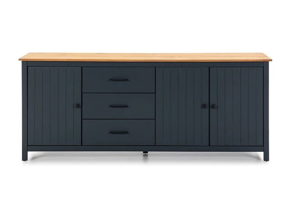 Credenza Miranda in legno massiccio colore blu e pino 191x40x80H - 3 Ante e 3 cassetti