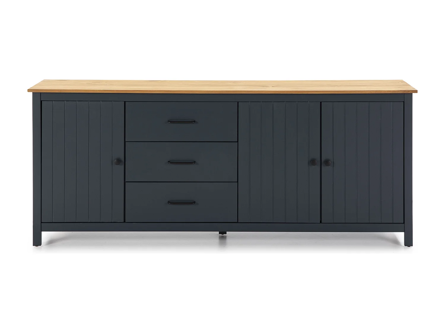 Credenza Miranda in legno massiccio colore blu e pino 191x40x80H - 3 Ante e 3 cassetti