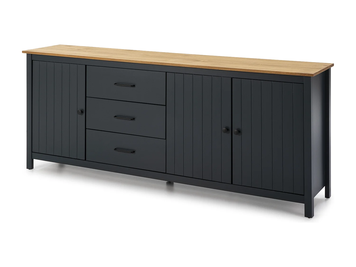 Credenza Miranda in legno massiccio colore blu e pino 191x40x80H - 3 Ante e 3 cassetti