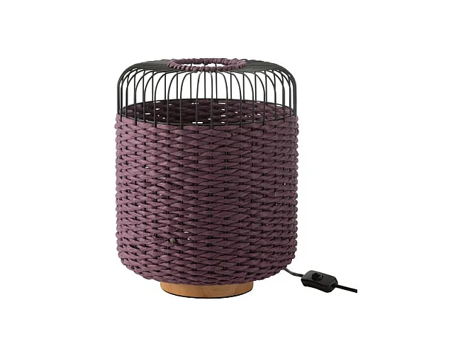 Lámpara de mesa de metal y fibra marrón 27x27x34.5 cm