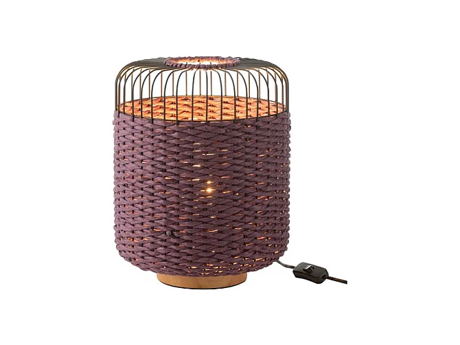 Lámpara de mesa de metal y fibra marrón 27x27x34.5 cm