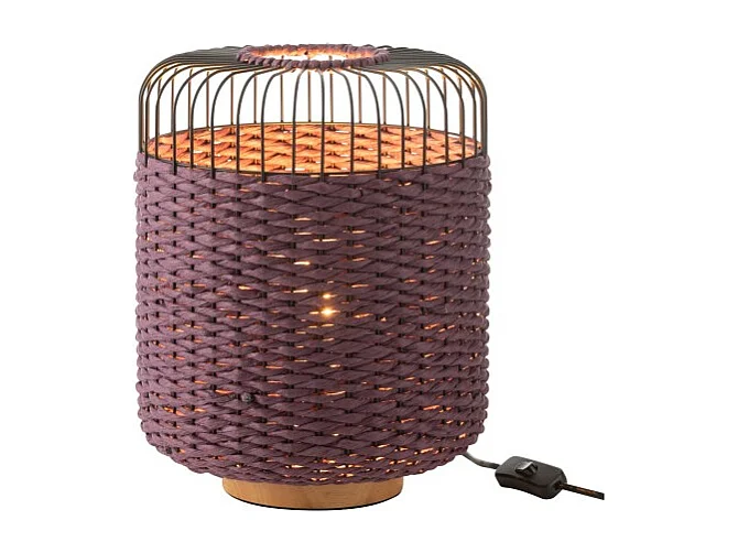 Lámpara de mesa de metal y fibra marrón 27x27x34.5 cm