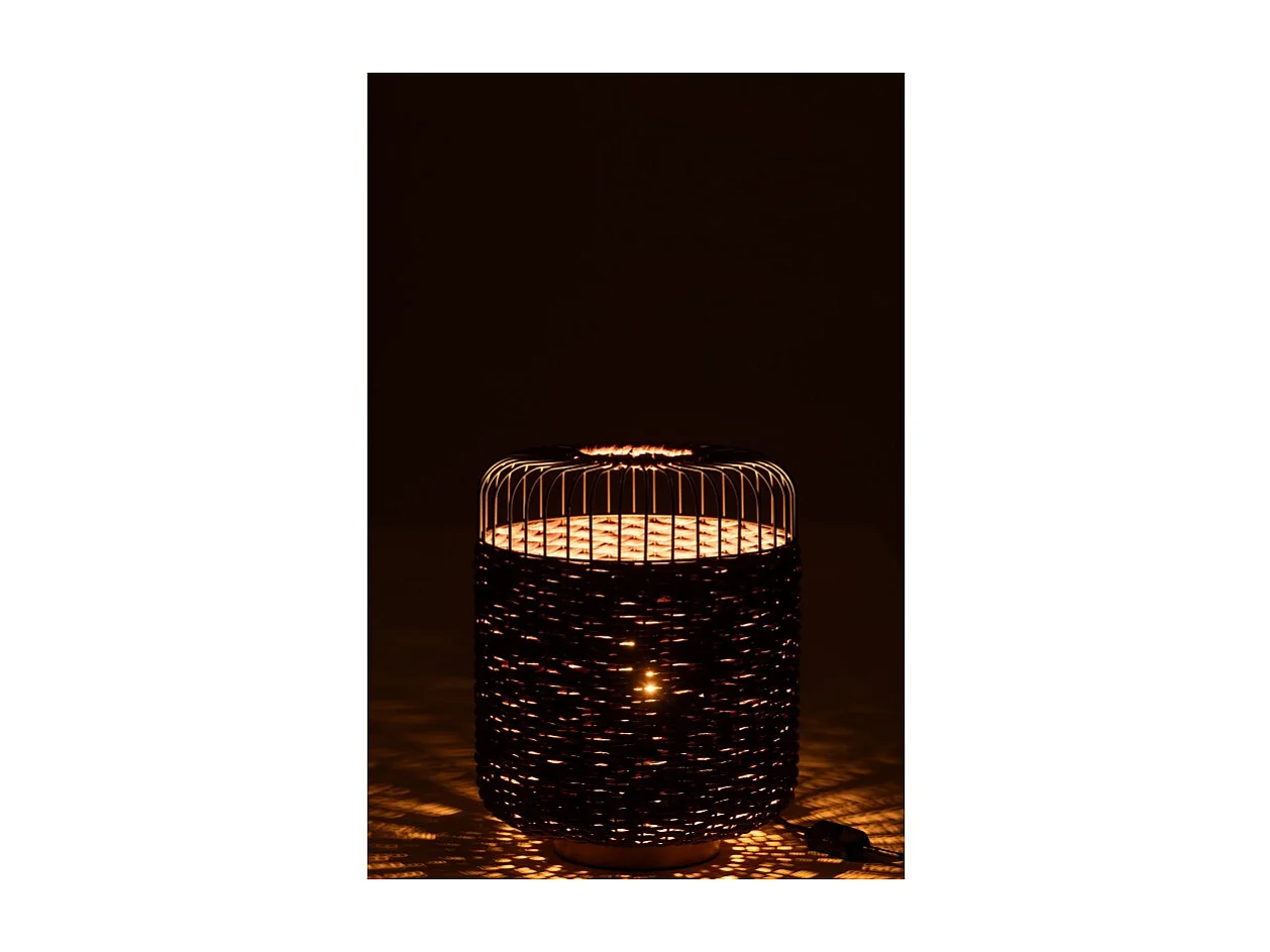 Lámpara de mesa de metal y fibra marrón 27x27x34.5 cm