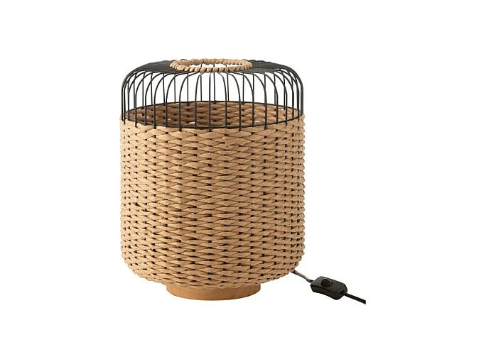 Lámpara de sobremesa de metal y fibra beige 27x27x34.5 cm