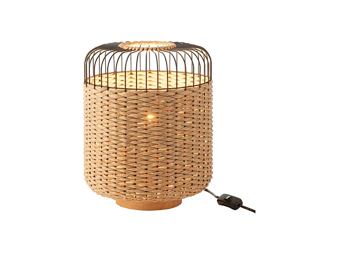 Lámpara de sobremesa de metal y fibra beige 27x27x34.5 cm