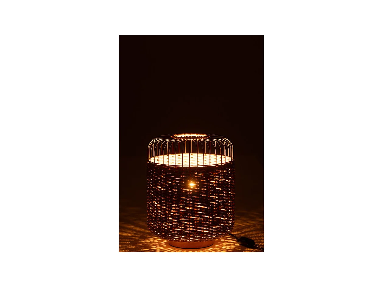 Lámpara de sobremesa de metal y fibra beige 27x27x34.5 cm