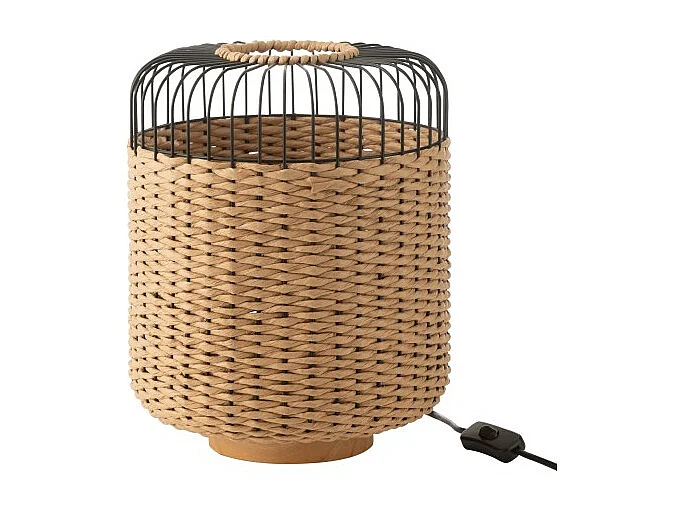 Lámpara de sobremesa de metal y fibra beige 27x27x34.5 cm