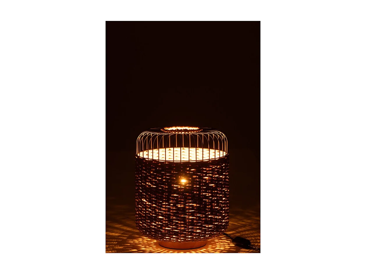 Lámpara de sobremesa de metal y fibra beige 27x27x34.5 cm