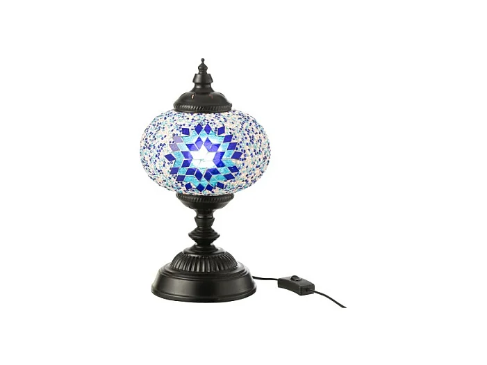 Lámpara de mesa de mosaico de vidrio azul 18x18x44 cm