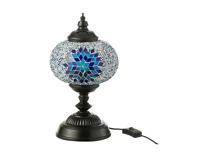 Lámpara de mesa de mosaico de vidrio azul 18x18x44 cm