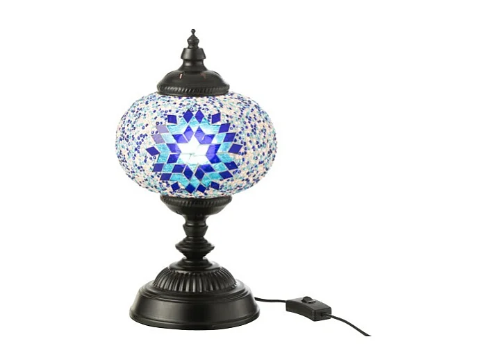 Lámpara de mesa de mosaico de vidrio azul 18x18x44 cm