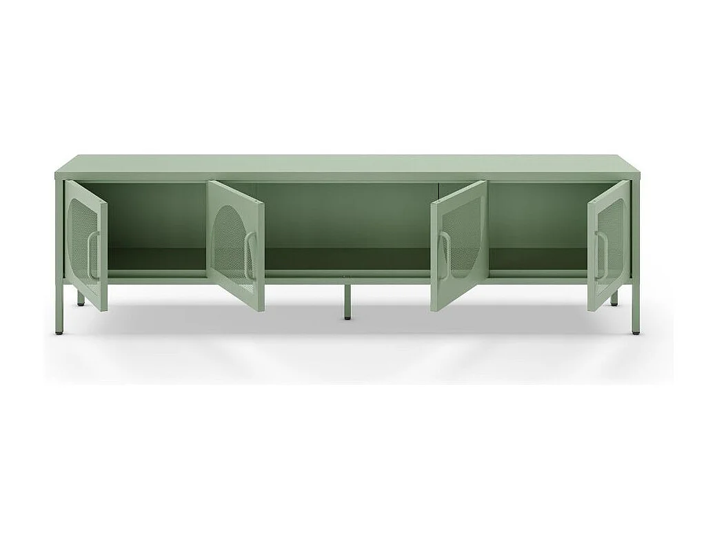 Porta TV in metallo Tayra con 4 ante reticolate verde menta 180x35x50H – Stile moderno e anima industrial