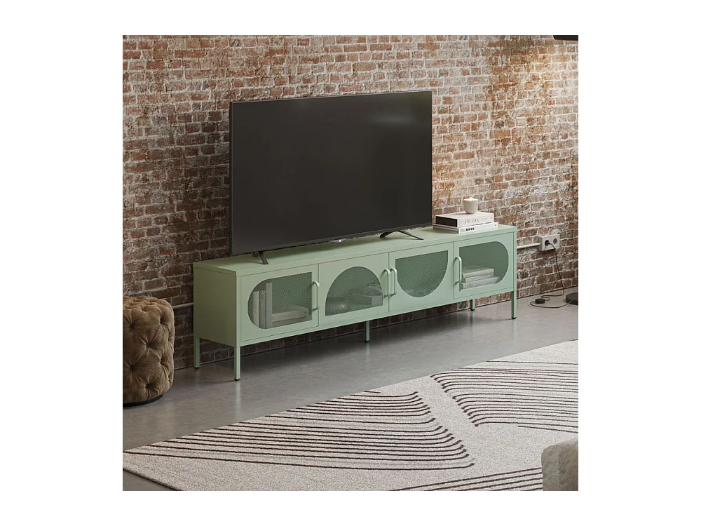 Meuble TV 4 portes en métal vert clair 180 cm - Inoa
