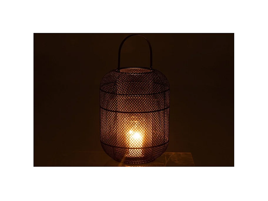 Farol cilíndrico de metal negro 28x28x51 cm