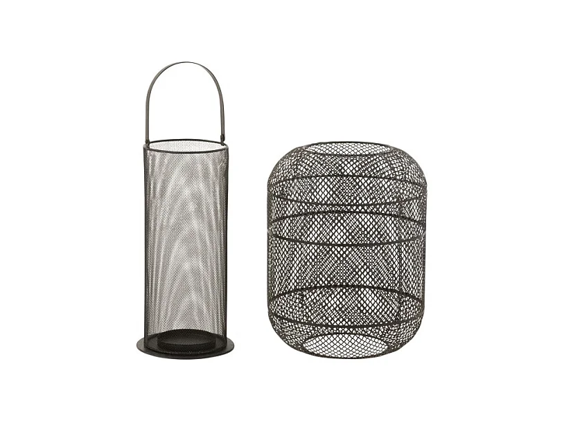 Farol cilíndrico de metal negro 28x28x51 cm
