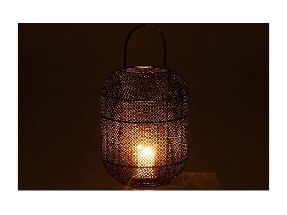 Farol cilíndrico de metal negro 28x28x51 cm
