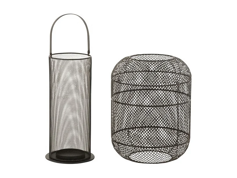 Farol cilíndrico de metal negro 28x28x51 cm