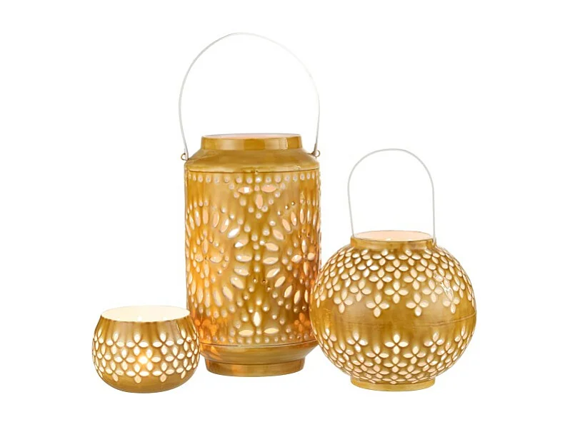 Lámpara alta perforada de hierro ocre 17x17x30cm