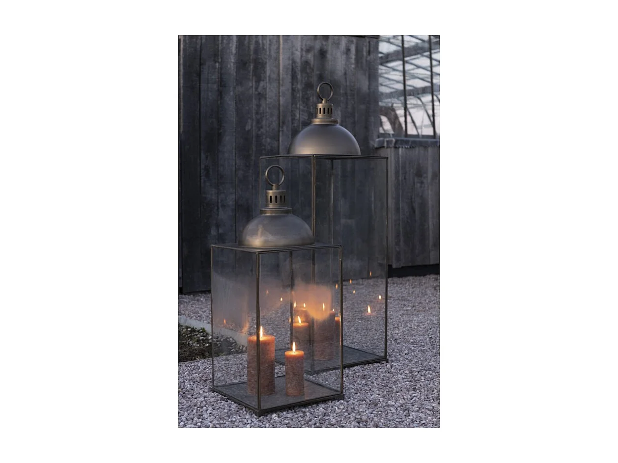 Farol metálico rectangular Bronce 41x41x121 cm