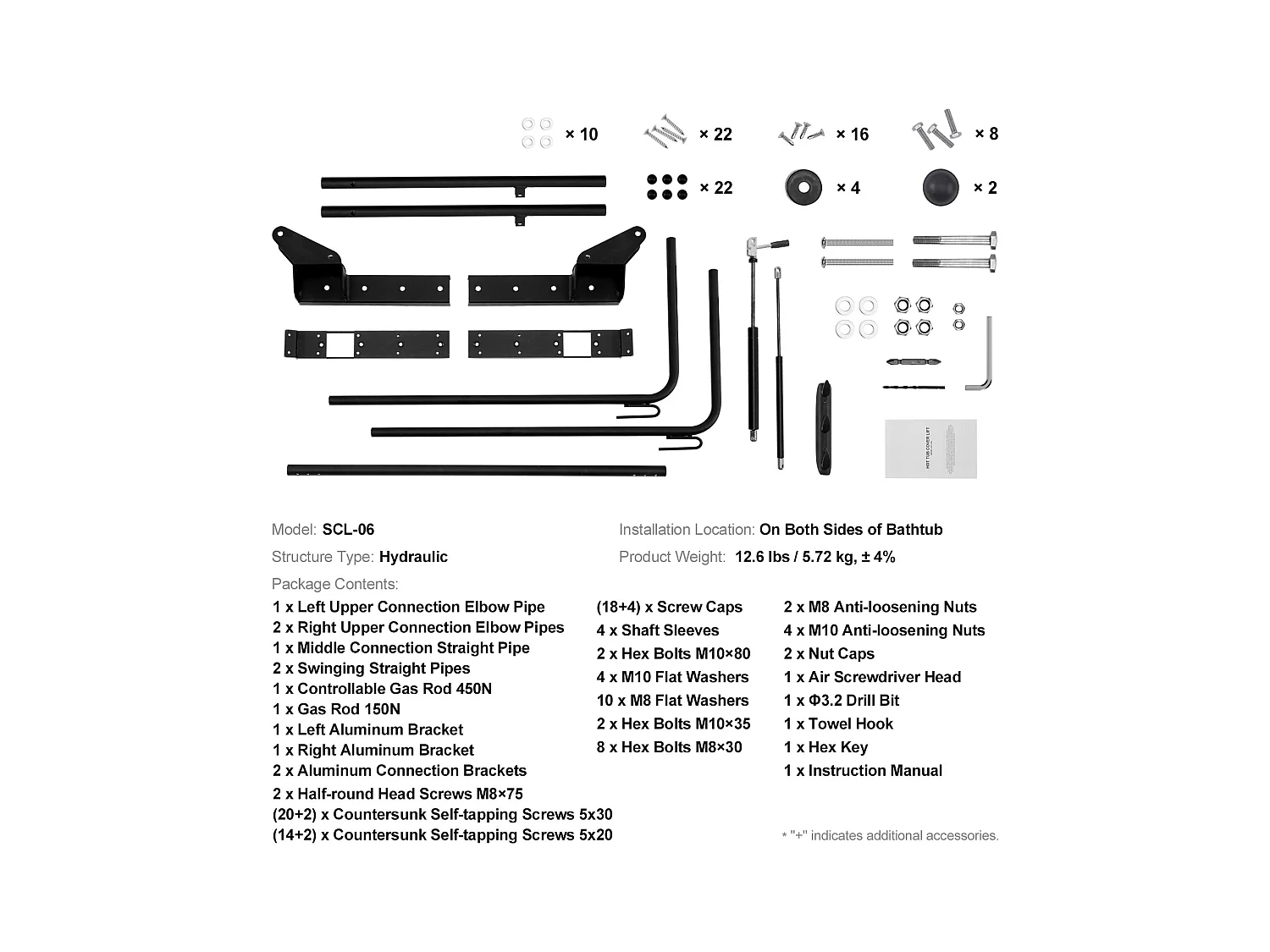 Lève-Couvercle de Spa SucceBuy, Hydraulique Monté sur le Dessus, Idéal pour de Nombreuses Baignoires