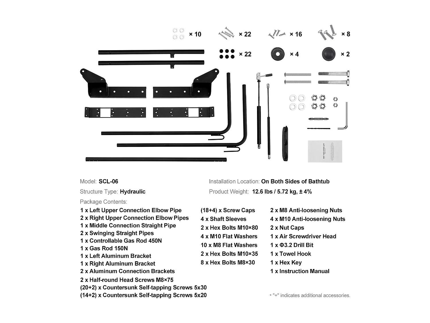 Lève-Couvercle de Spa SucceBuy, Hydraulique Monté sur le Dessus, Idéal pour de Nombreuses Baignoires