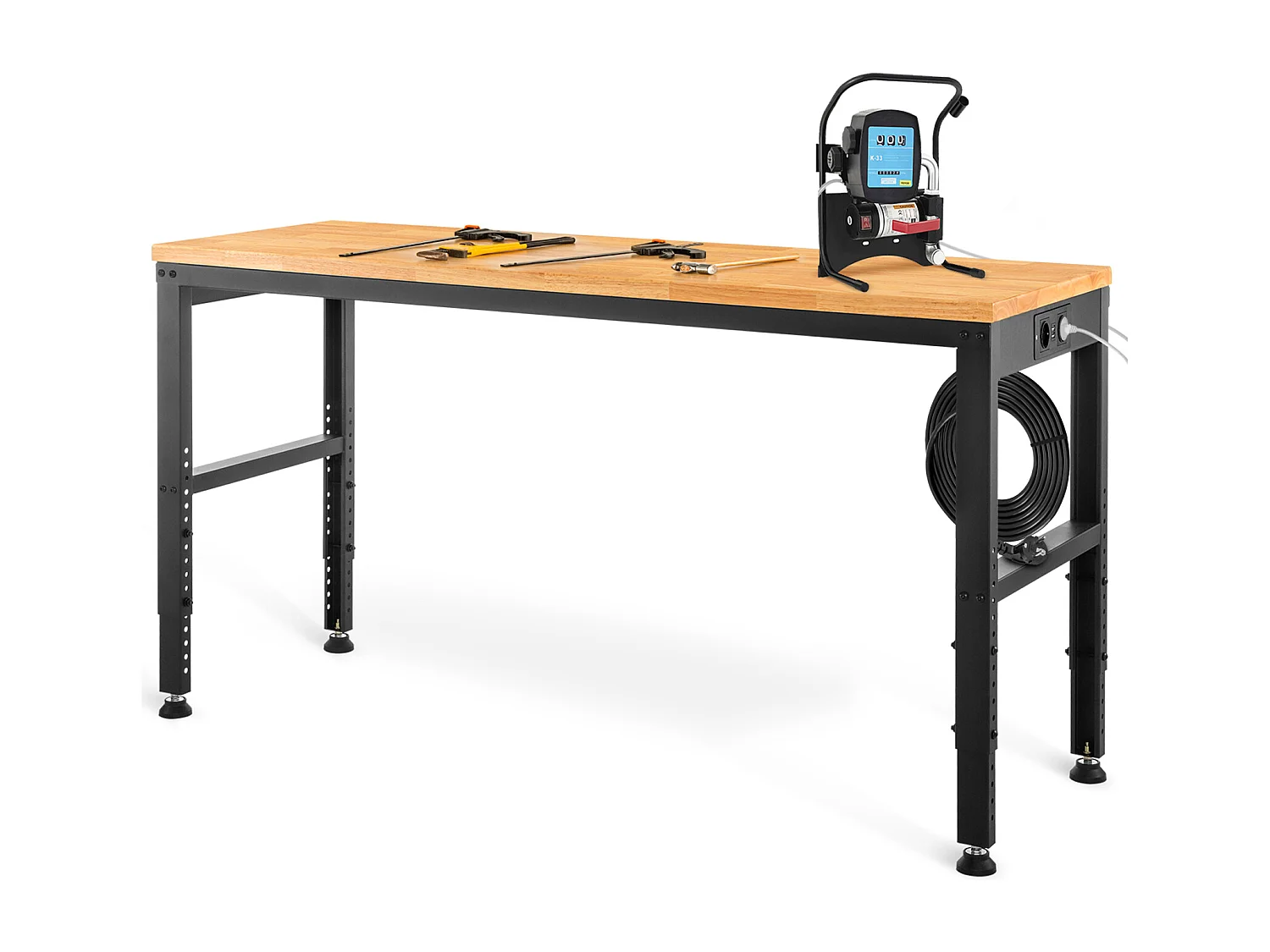 Établi Table de Travail Réglable SucceBuy, 122x 61x 97cm, avec Prise de Courant, pour Bureau, Maison, Garage