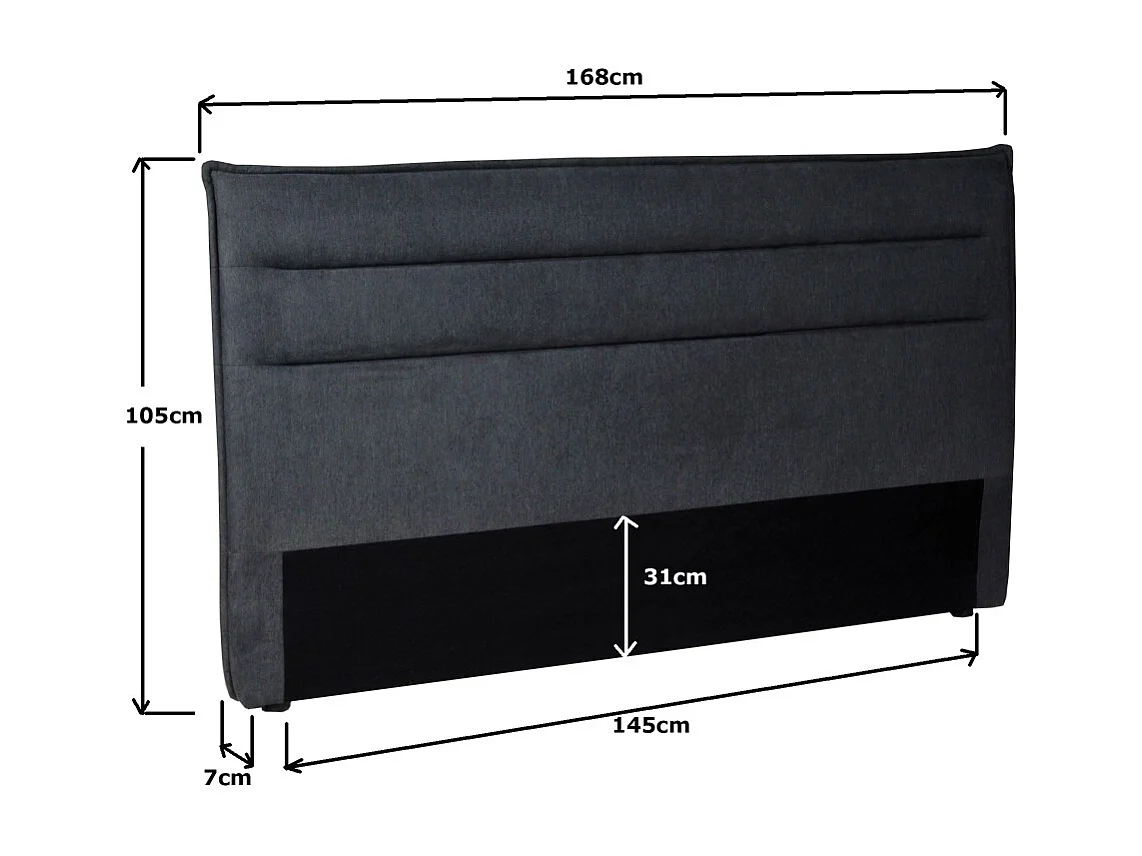 Tête de lit en tissu DAPHNE, compatible avec lits 140 et 160cm, Gris foncé