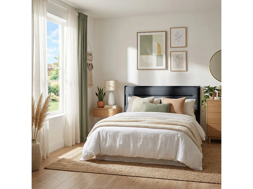 Tête de lit en tissu DAPHNE, compatible avec lits 140 et 160cm, Gris foncé