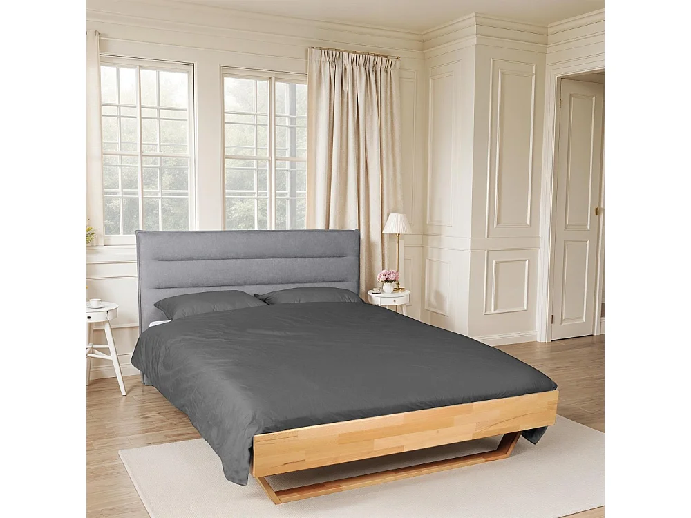 Tête de lit en tissu DAPHNE, compatible avec lits 140 et 160cm, Gris clair