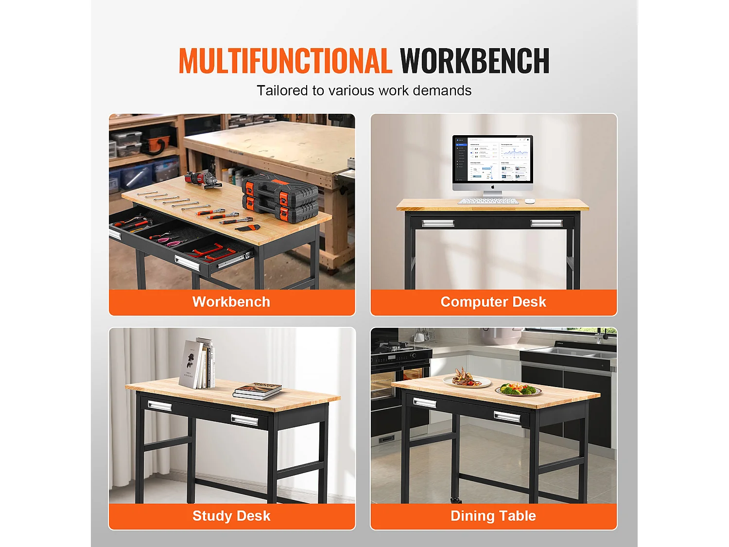 Établi Table sur Roulettes SucceBuy avec Tiroir, 122 cm, Capacité de Charge de 680 kg, avec Plateau en Bois