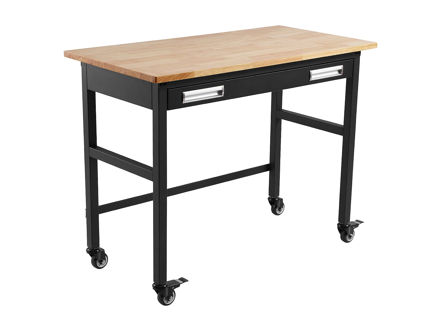 Établi Table sur Roulettes SucceBuy avec Tiroir, 122 cm, Capacité de Charge de 680 kg, avec Plateau en Bois