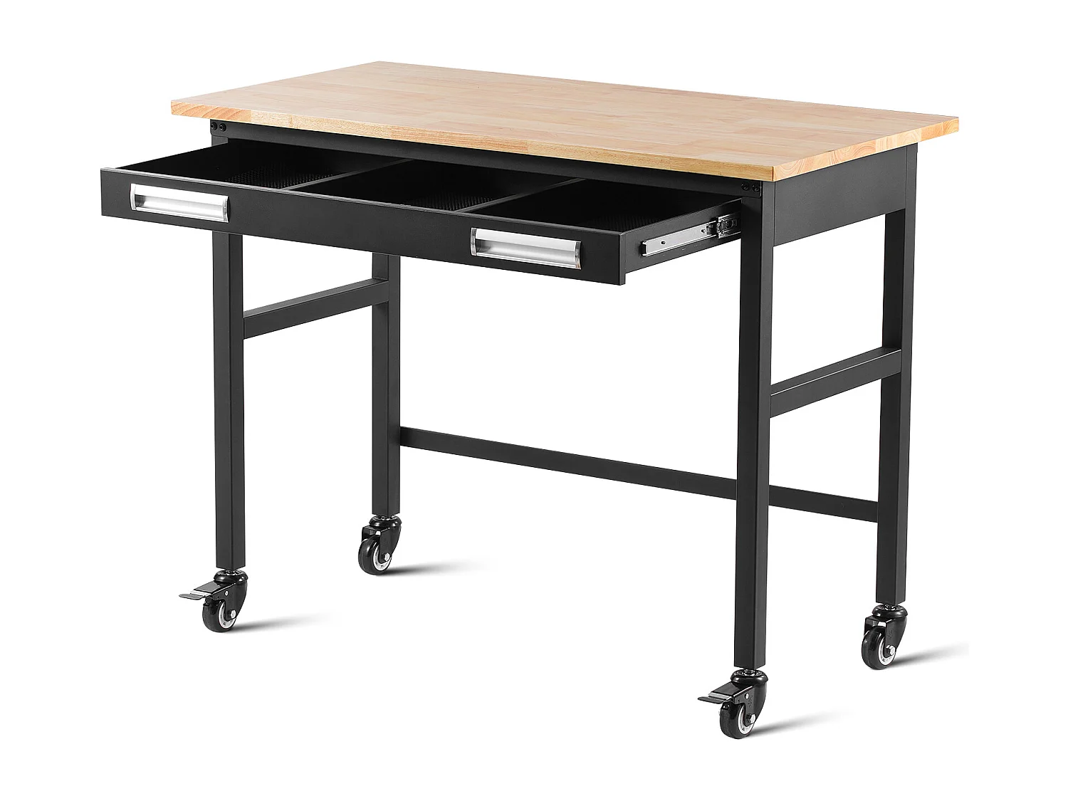 Établi Table sur Roulettes SucceBuy avec Tiroir, 122 cm, Capacité de Charge de 680 kg, avec Plateau en Bois