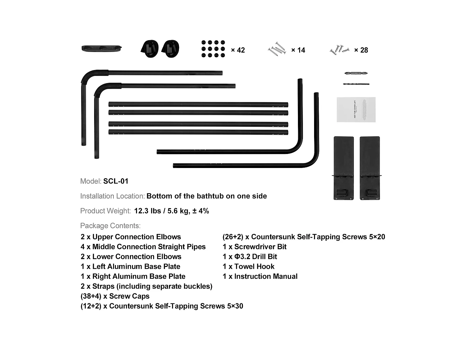 Lève-Couvercle de Spa SucceBuy, Compatible avec la Plupart des Baignoires Rectangulaires