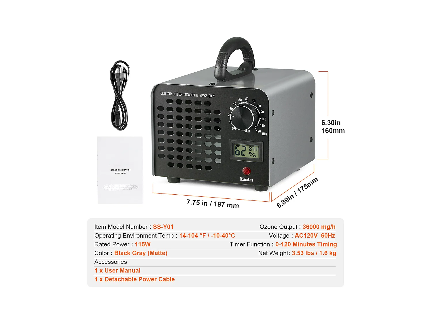 Générateur D'ozone SucceBuy, 36000 mg/h Machine à Ozone avec Minuterie de 0 à 120 Minutes