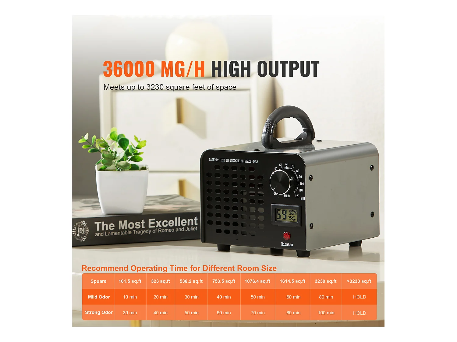 Générateur D'ozone SucceBuy, 36000 mg/h Machine à Ozone avec Minuterie de 0 à 120 Minutes