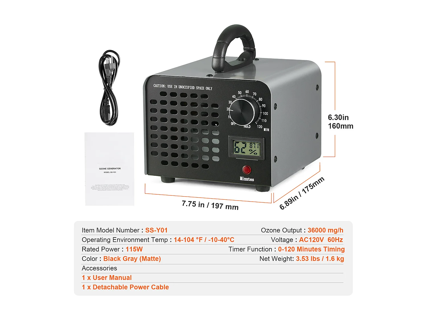 Générateur D'ozone SucceBuy, 36000 mg/h Machine à Ozone avec Minuterie de 0 à 120 Minutes