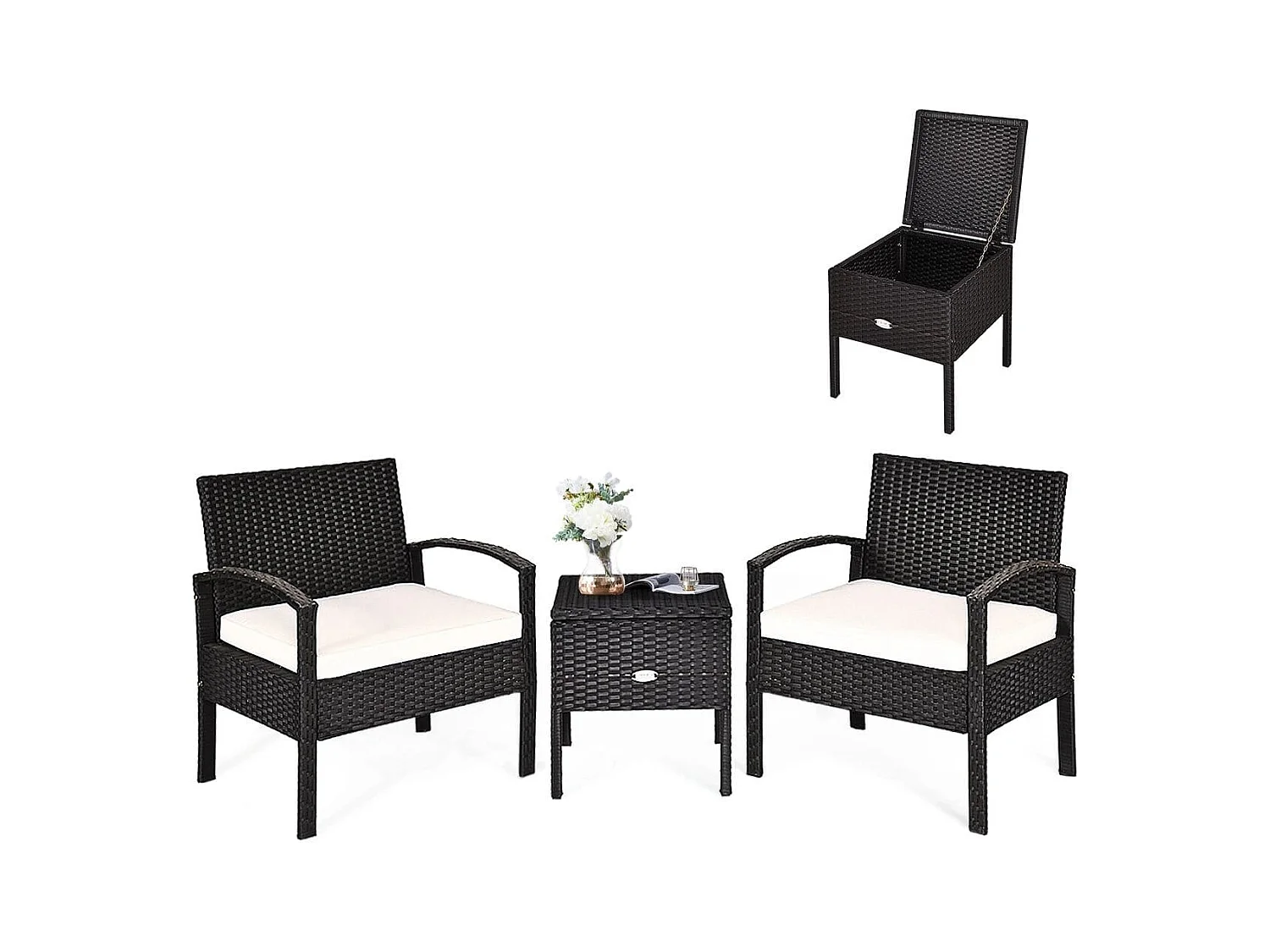 Terrassenmöbel-Set 3 Stück Allwetter-PE-Rattan-Conversation-Set Schwarz