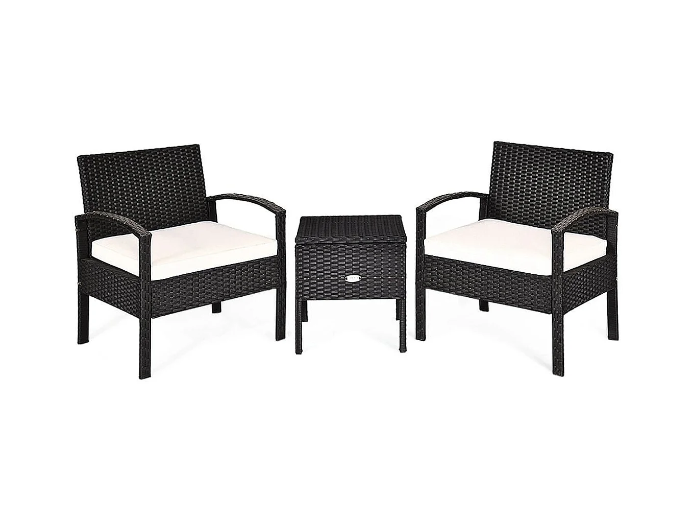 Terrassenmöbel-Set 3 Stück Allwetter-PE-Rattan-Conversation-Set Schwarz