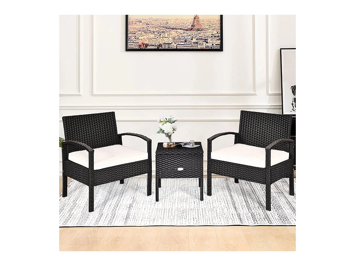 Terrassenmöbel-Set 3 Stück Allwetter-PE-Rattan-Conversation-Set Schwarz