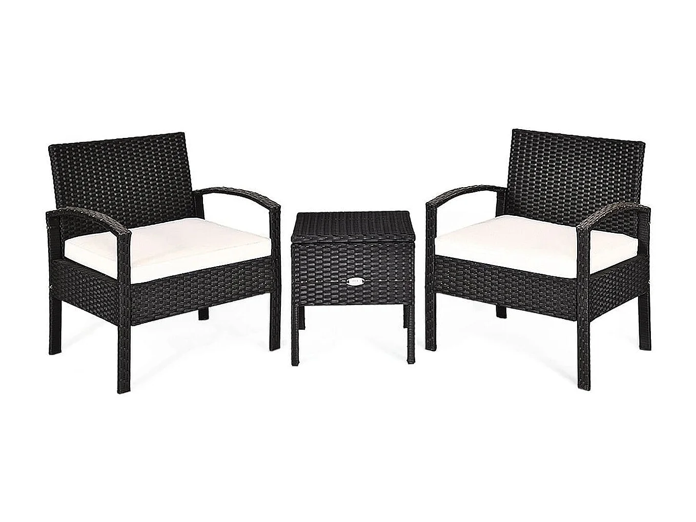 Terrassenmöbel-Set 3 Stück Allwetter-PE-Rattan-Conversation-Set Schwarz