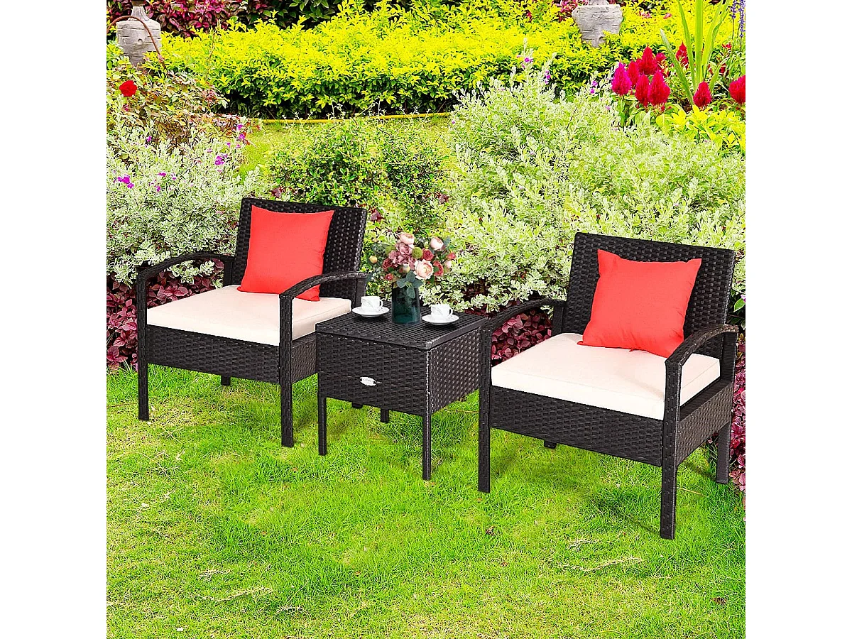 Terrassenmöbel-Set 3 Stück Allwetter-PE-Rattan-Conversation-Set Schwarz