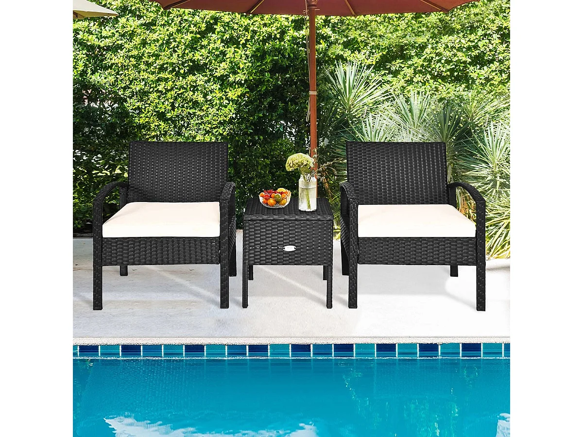 Terrassenmöbel-Set 3 Stück Allwetter-PE-Rattan-Conversation-Set Schwarz