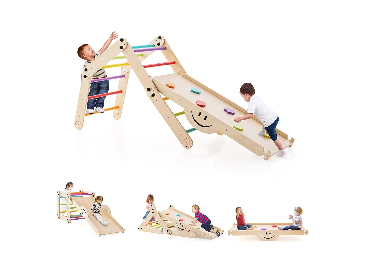 Faltbare Holzkletterer Spielzeuge mit Verstellbarer & Umkehrbarer Rampe Montessori Kletterset